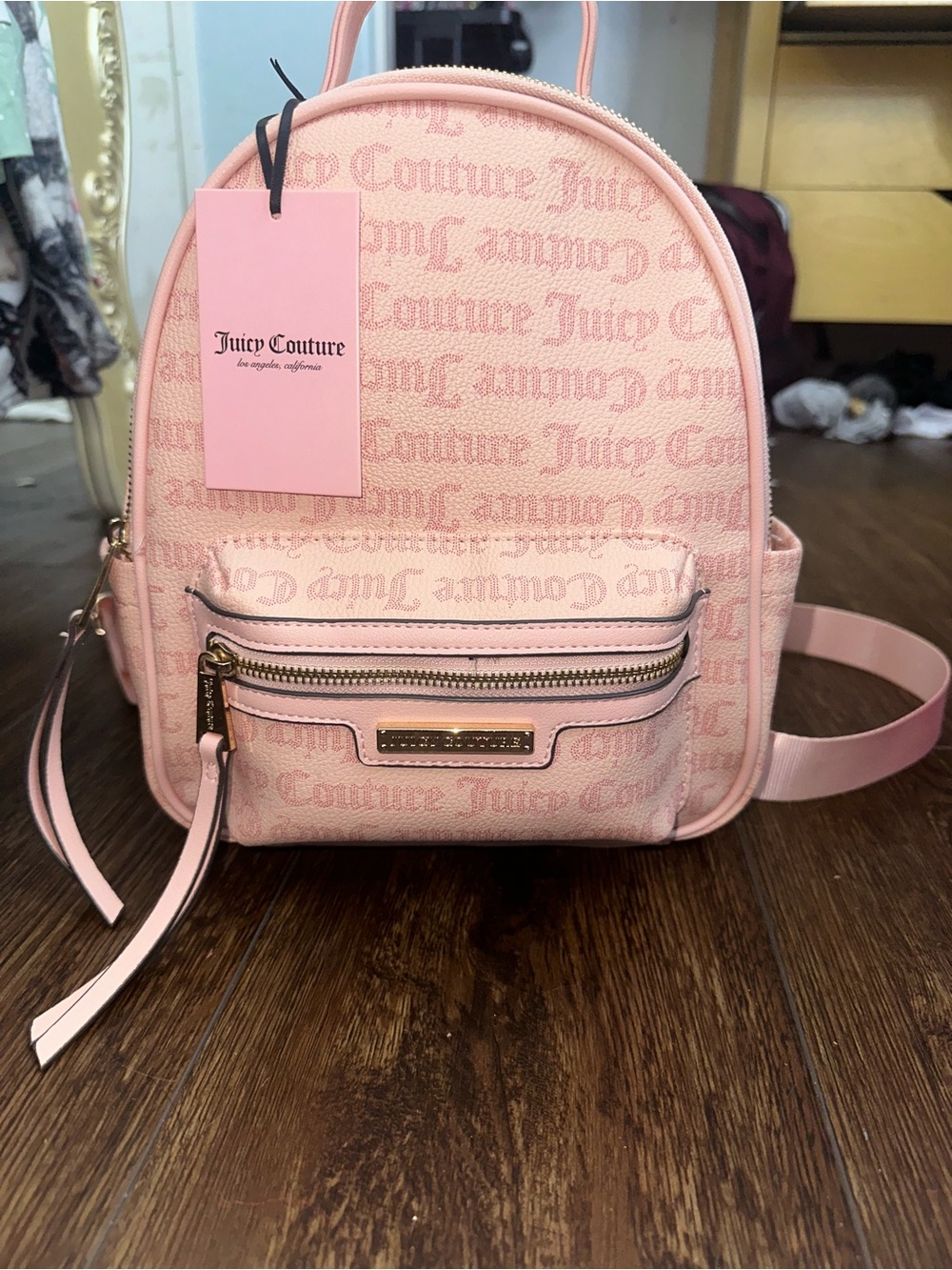 Juicy Couture Blush Pink Mini Backpack with Logo Jacquard